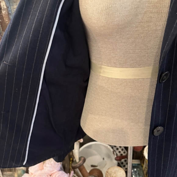 GAP STRIPED NAVY WOOL BLAZER | Lightweight Blended | Tailored | Pinstripe Jacket - Picture 5 of 14